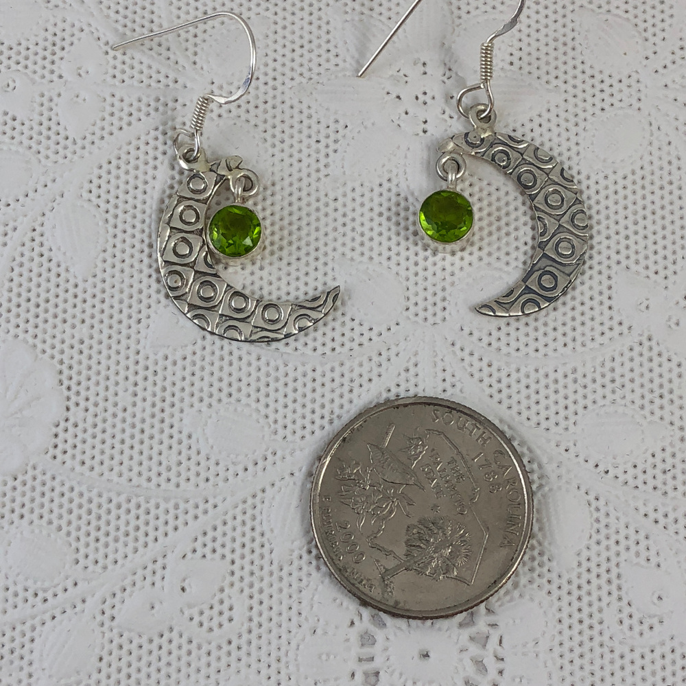 Peridot 925 Silver Earrings Moon and Stars Tonight - Picture 2 of 4
